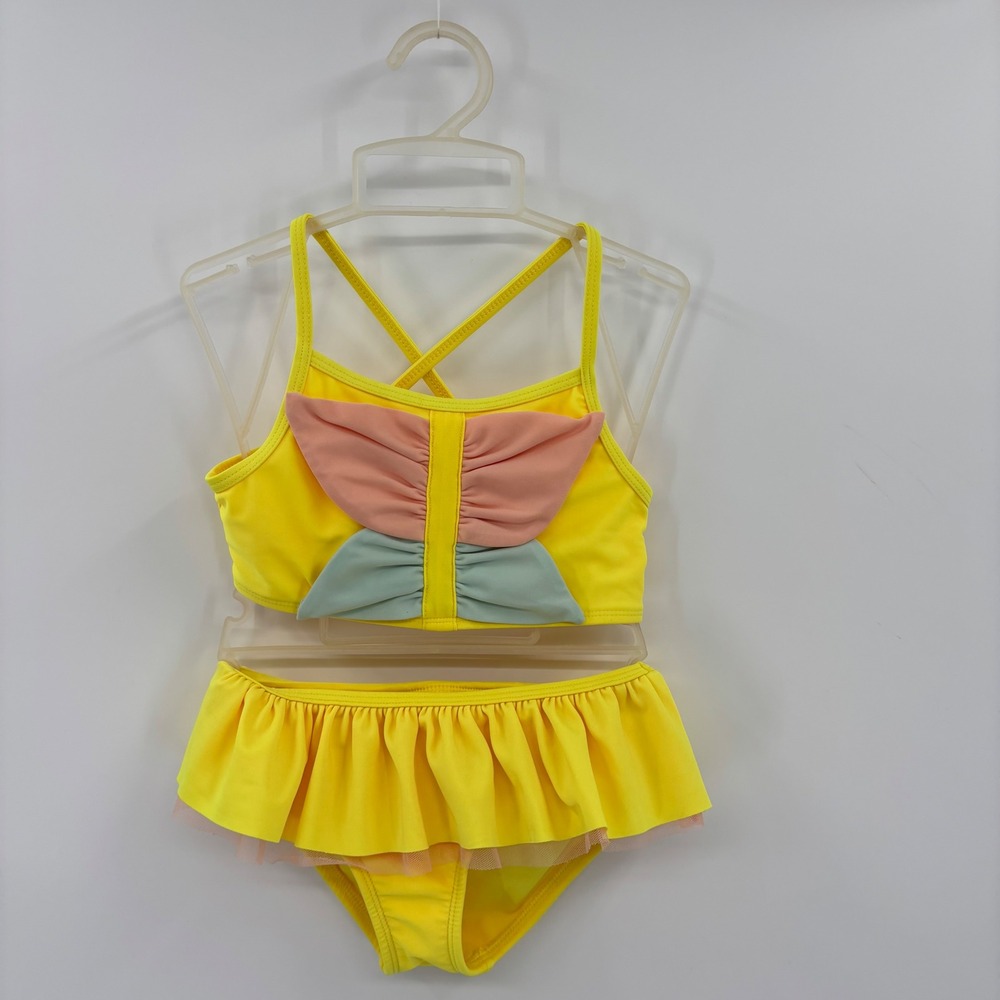 Cat & Jack Butterfly Swimsuit Kids 5T Yellow Ruffle Two Piece Bikini Summer Pool